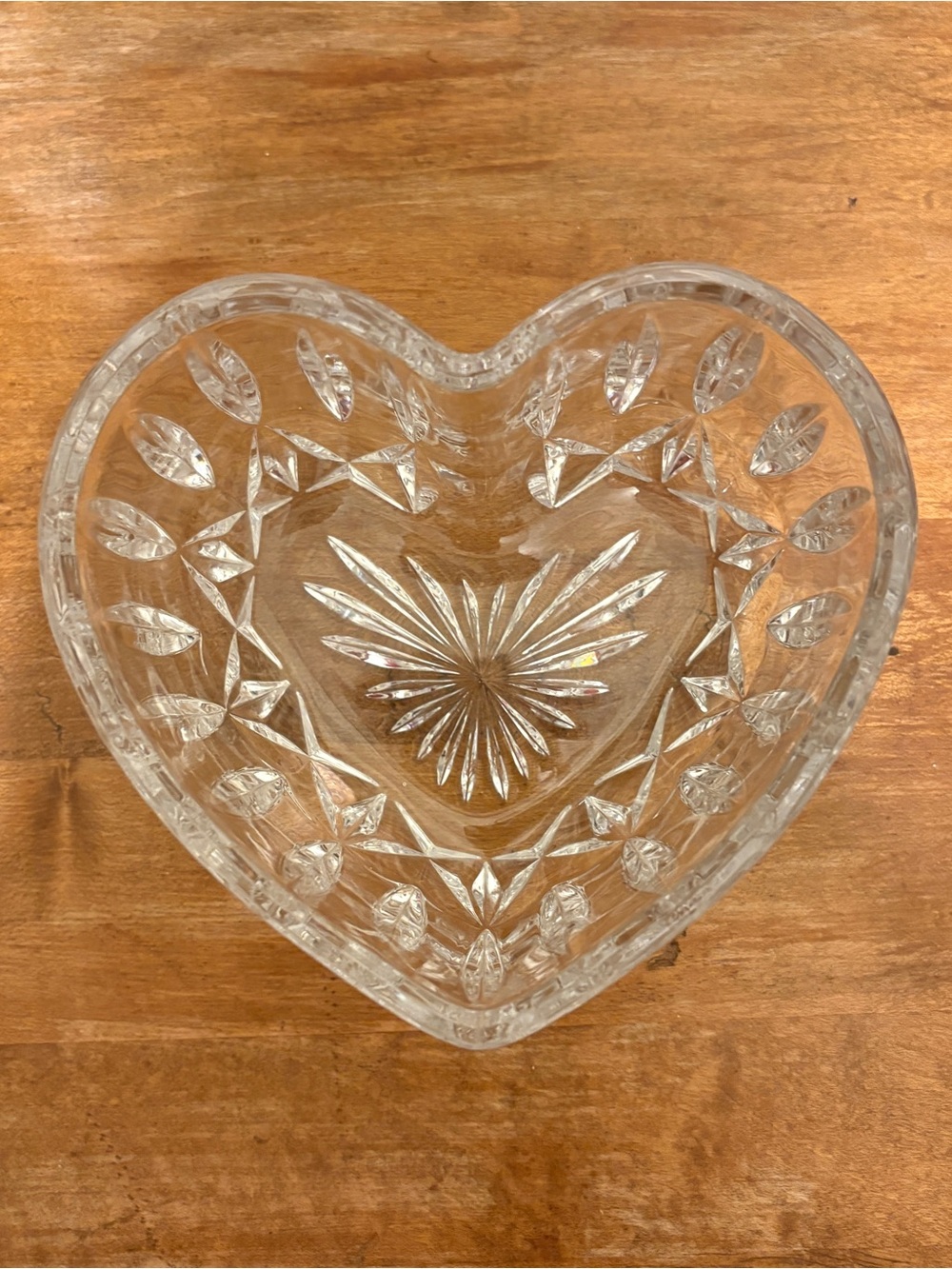 Crystal Cut Glass Heart Shaped Decorative Candy Trinket Bowl Deep Sided Dish